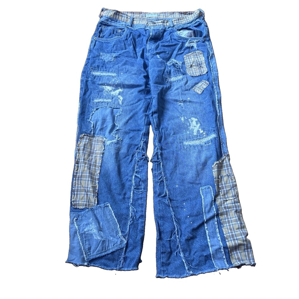 Free People We The Free Super Baggy Embroidered Patchwork‎ Wide Leg Jeans 31